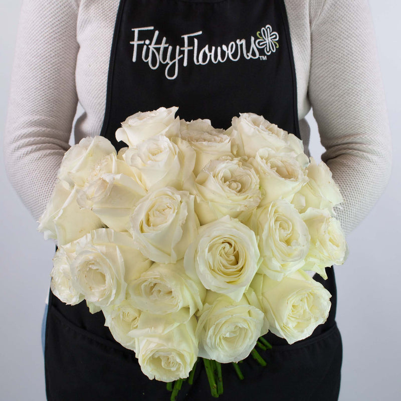 White Rose Flower Bunch in Hand