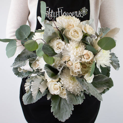 Winter White DIY Flower Bouquet in Hand
