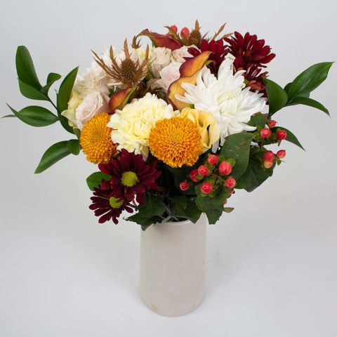 Yellow Burgundy Flower Centerpiece Bunch in Vase